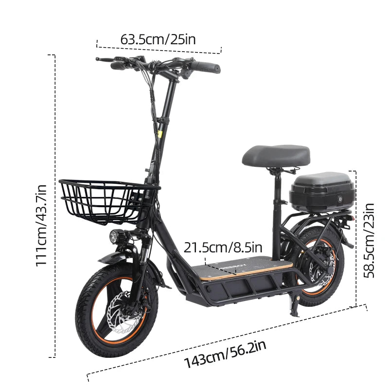 48V 750W Motor Electric Scooter - 14-inch Inflatable Tires 45km/h Aluminum Alloy Frame 48V 18AH 18650 Battery with Seat & Trunk