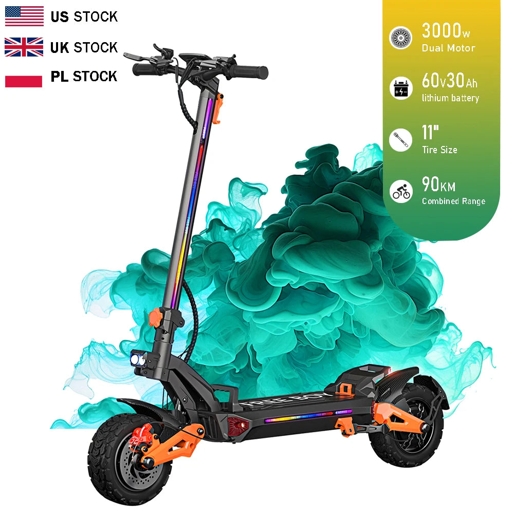 Dual-Shock Off-Road Electric Scooter for Adults Stand-Up Riding 60V High-Power Electric Scooter with Long Battery Life