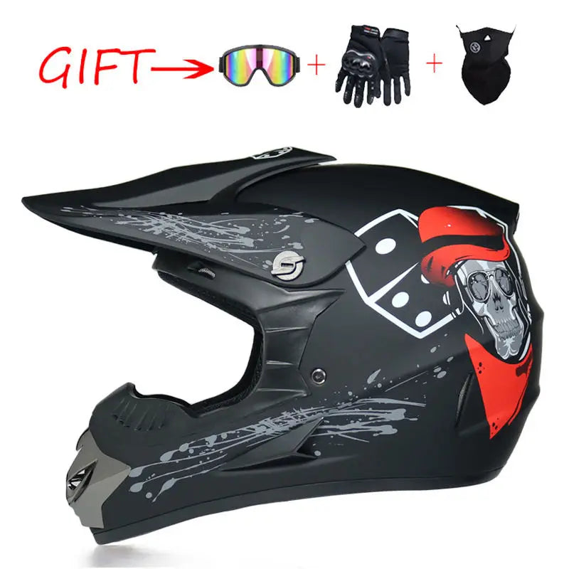 New Fashion Cross Off-road Full Face Motorcycle Helmet Go-kart ATV with Gift Goggles Gloves New Pattern Motocross Riding Helmets