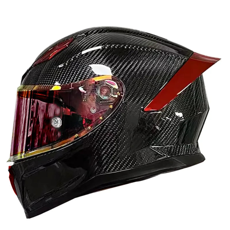 3C Certified Lightweight Full-Face Carbon Fiber Helmet with for Bluetooth for Men and Women All-Season Safety Motorcycling Gear