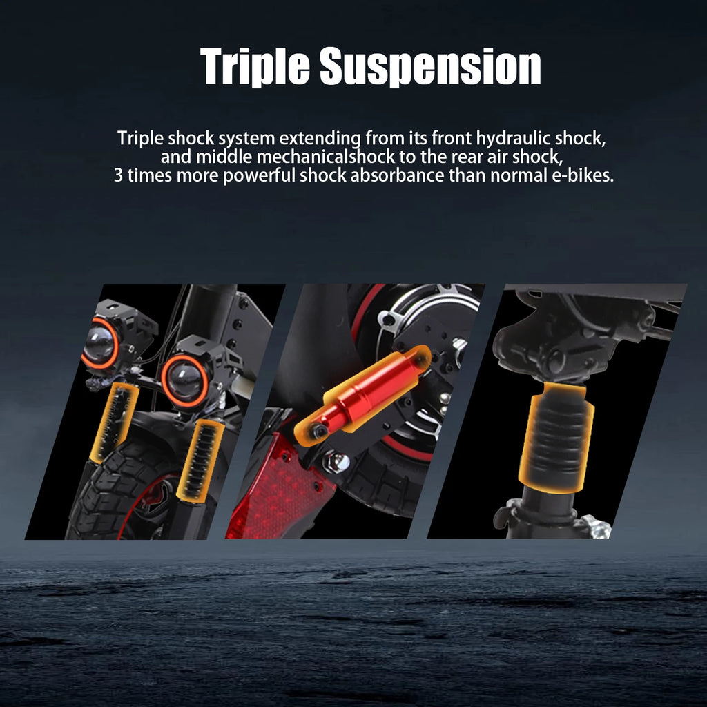EU UK US CA Warehouse EScooter 800W - 10" Off-Road Tires Triple Suspension 45km/h, 55km Range, Foldable & IPX5 Electric Scooter