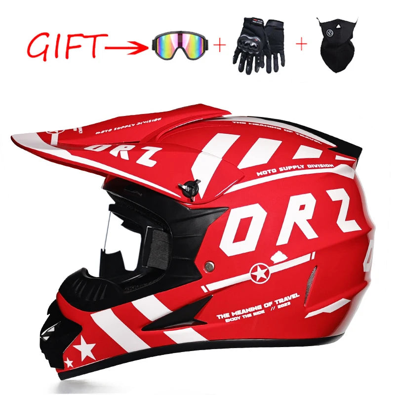 New Fashion Cross Off-road Full Face Motorcycle Helmet Go-kart ATV with Gift Goggles Gloves New Pattern Motocross Riding Helmets