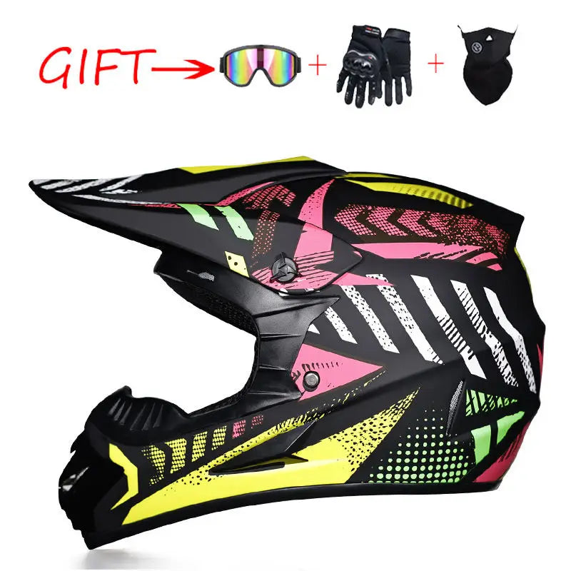 New Fashion Cross Off-road Full Face Motorcycle Helmet Go-kart ATV with Gift Goggles Gloves New Pattern Motocross Riding Helmets
