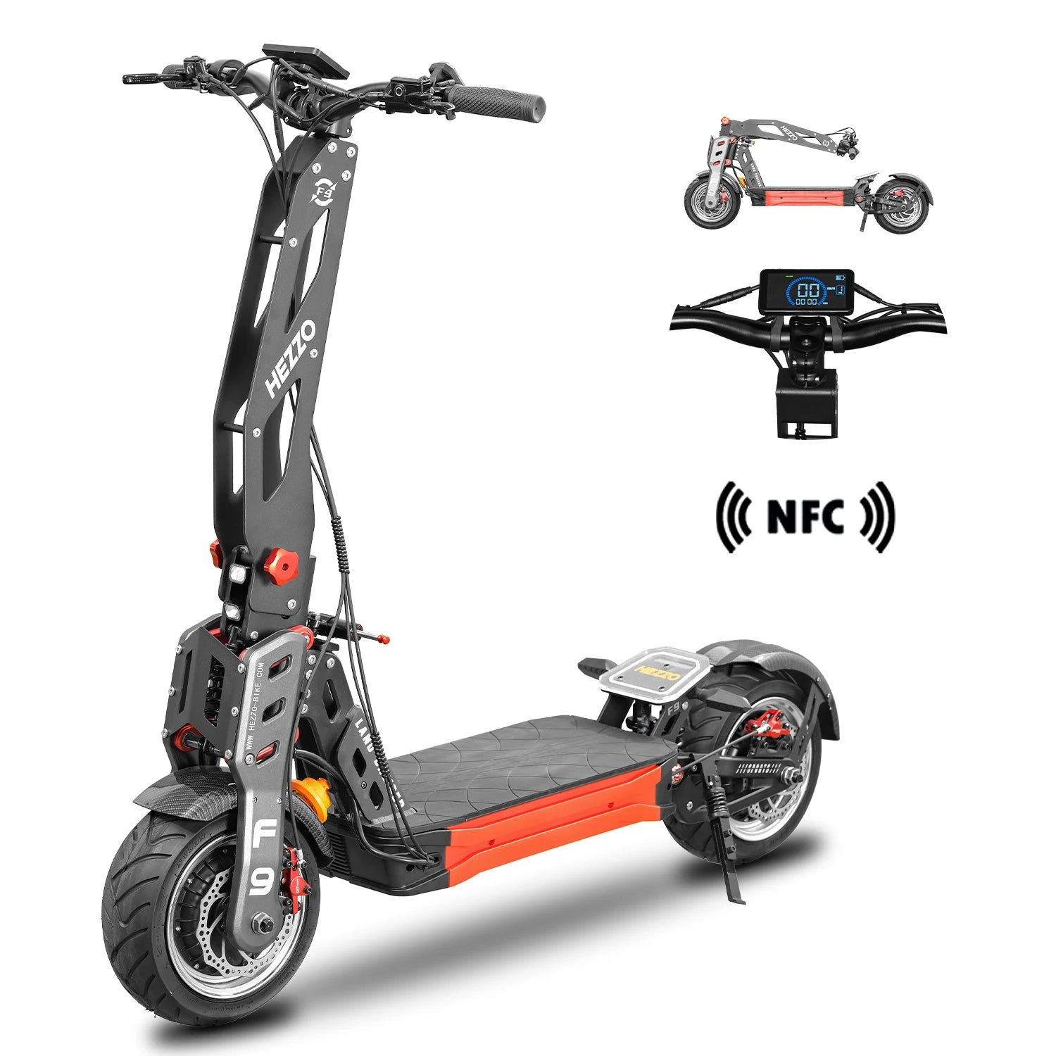 Hezzo F9 Electric Scooter Long Range Powerful Adult 8000Watts Dual Motors Waterproof 12Inch 53Mph Offroad Foldable EScooter