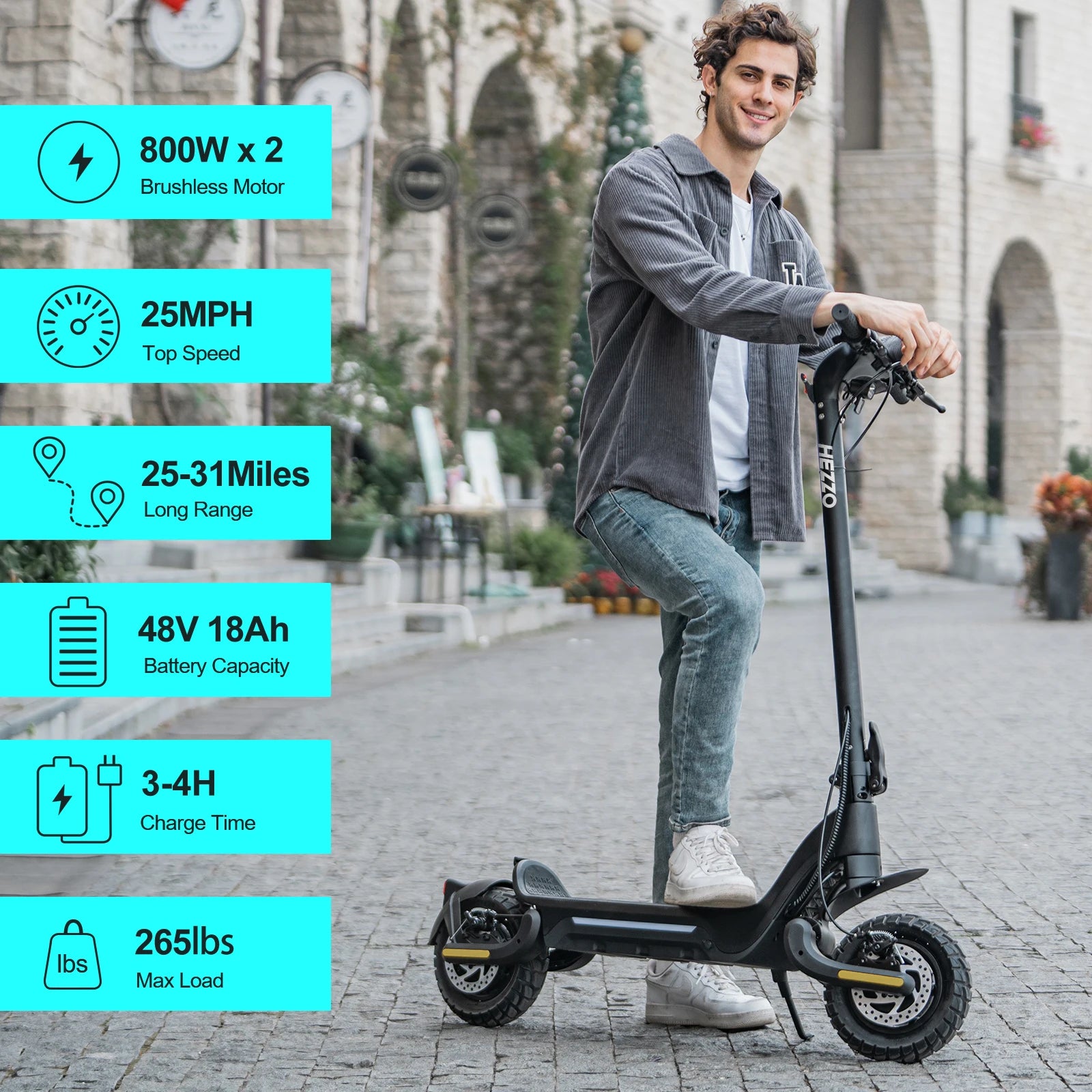 HEZZO 10Inch Escooter 48V 1600W Dual Motors Electric Scooter 45km/h 18Ah Foldable Off Road Kick Scooter With App Free Shipping