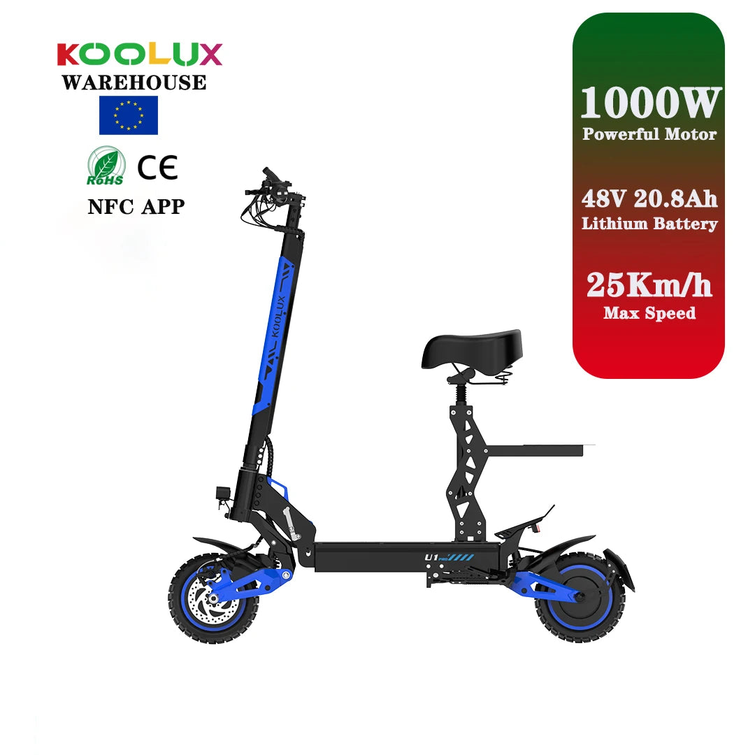 City Commuter E-Scooter 10" 1000W 48V 20.8AH Foldable Electric Scooter 25km/h 80km Range LED Display APP Control EU UK Stock