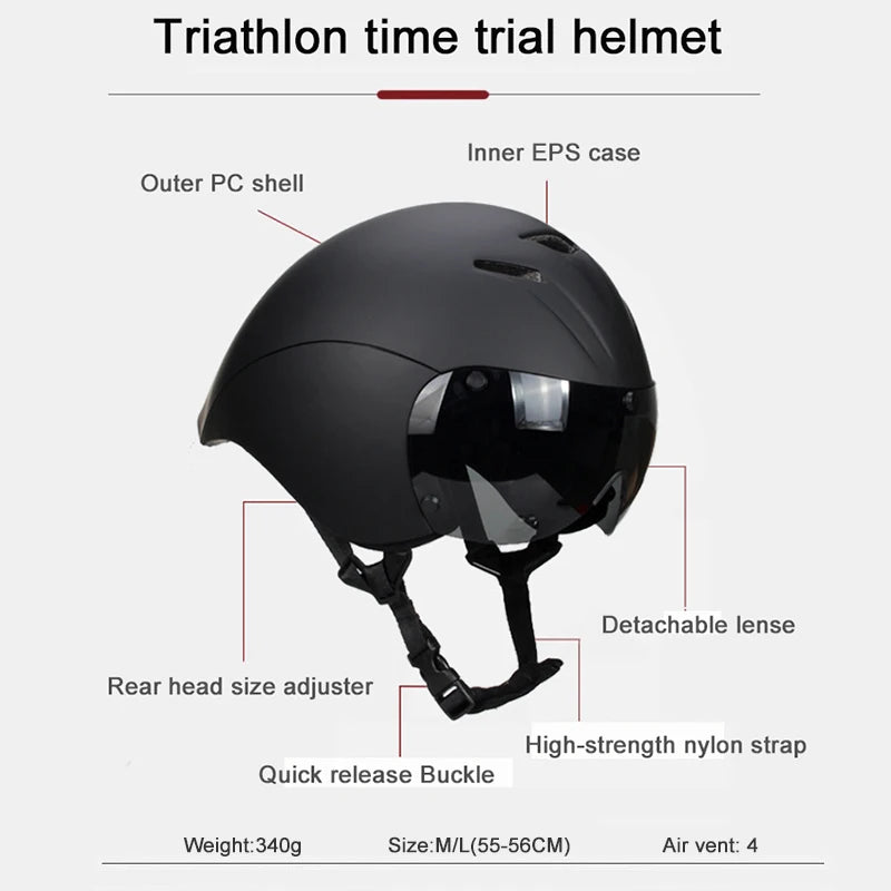 Professional Triathlon League Time Trial Helmets Road Bike Cycling aero Pneumatic Helmet with Magnetic Goggles