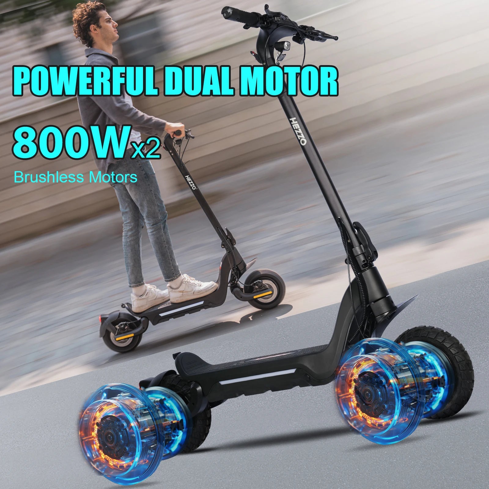 HEZZO 10Inch Escooter 48V 1600W Dual Motors Electric Scooter 45km/h 18Ah Foldable Off Road Kick Scooter With App Free Shipping