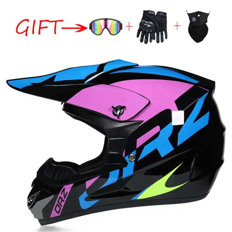 New Fashion Cross Off-road Full Face Motorcycle Helmet Go-kart ATV with Gift Goggles Gloves New Pattern Motocross Riding Helmets