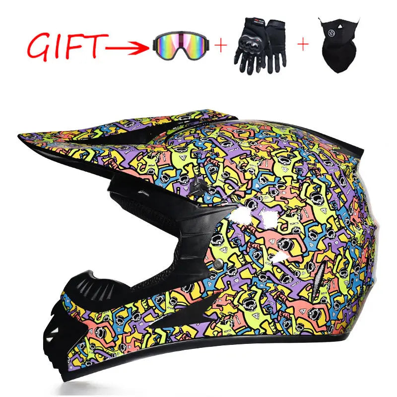 New Fashion Cross Off-road Full Face Motorcycle Helmet Go-kart ATV with Gift Goggles Gloves New Pattern Motocross Riding Helmets