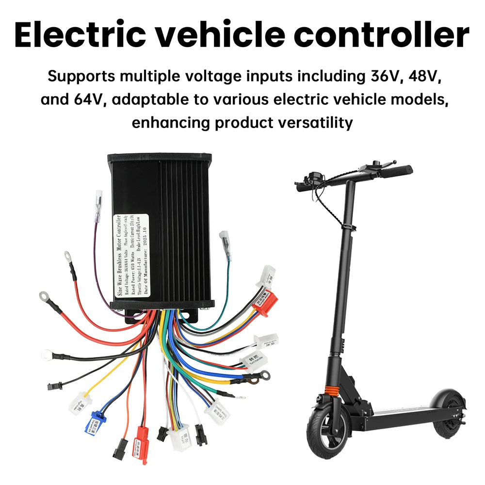 36V 48V 64V 450W 22-25A Electric Scooter E-Bike Sine Wave Brushless Motor Controller Triple-Mode Silent HY3208 MOS Transistor